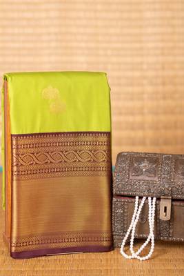 Pear green and brown semi silk saree 2