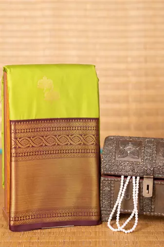 Pear green and brown semi silk saree