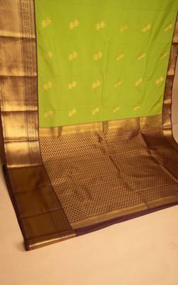 Pear green and brown semi silk saree 3