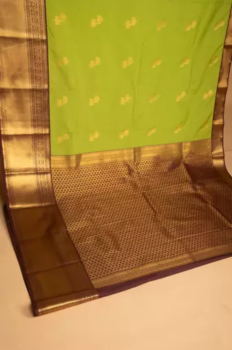 Pear green and brown semi silk saree