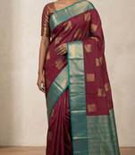 Maroon teal green semi silk saree