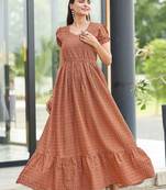 Women rust floral printed flared maxi dress