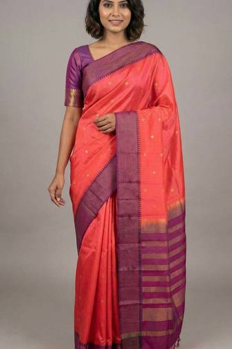 Mulberry pink pure touch silk saree