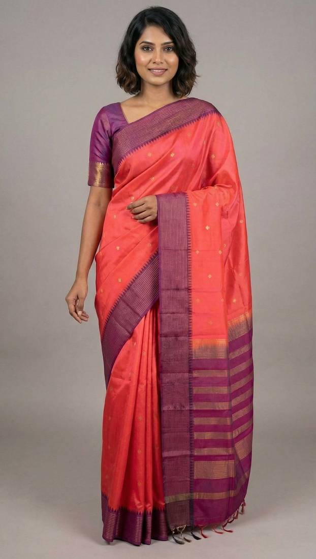 Mulberry pink pure touch silk saree