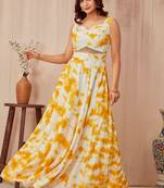 Women white tie-dye printed cut-out waist maxi dress