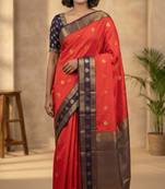 Neon orange and eggplant purple semi silk saree