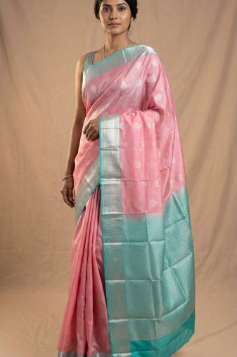 Fandango pink and cyan blue pure touch silk saree