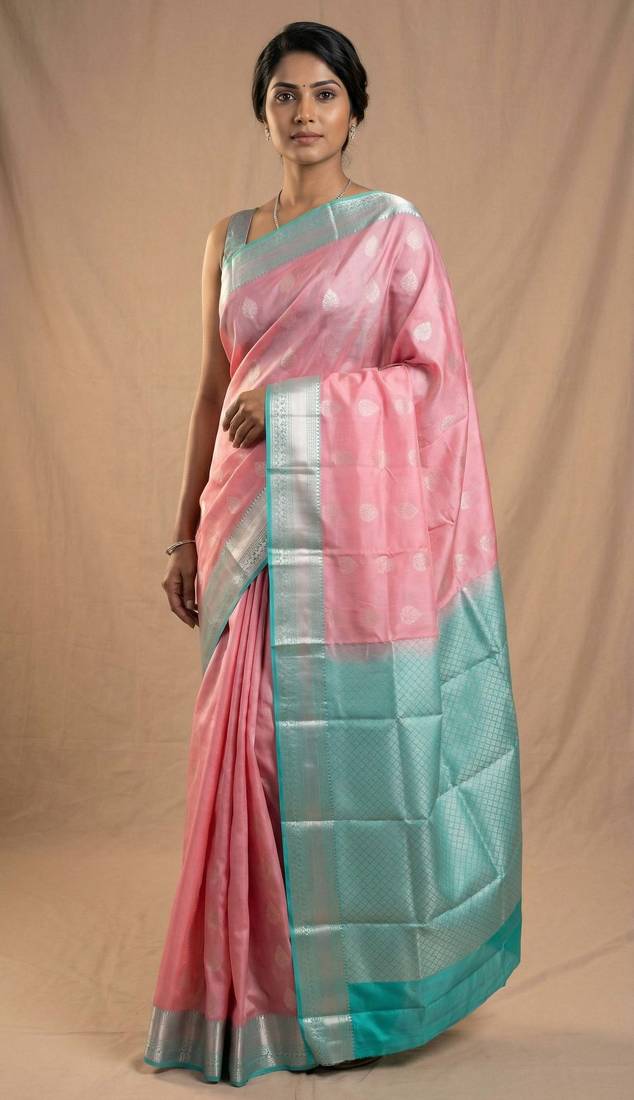 Fandango pink and cyan blue pure touch silk saree
