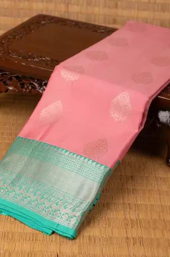 Fandango pink and cyan blue touch silk saree with blouse
