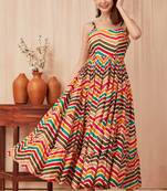 Women multicolour chevron printed spaghetti strap tiered maxi dress