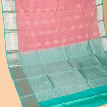 Fandango pink and cyan blue pure touch silk saree 3