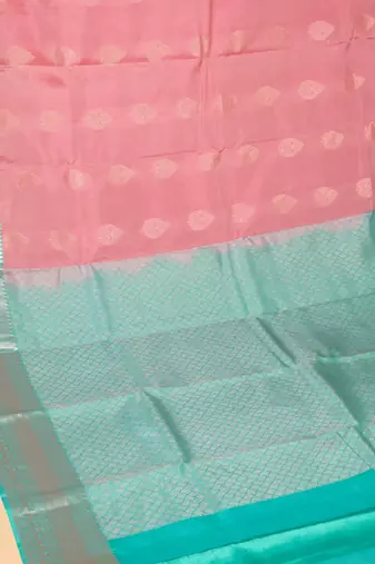 Fandango pink and cyan blue touch silk saree with blouse