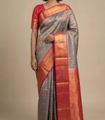 Steel grey and rani pink pure touch silk saree