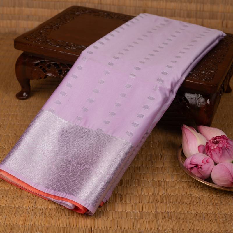 Lilac lavender and salmon orange soft silk saree