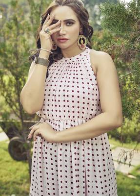 Women pink polka dot printed halter neck tiered maxi dress 4