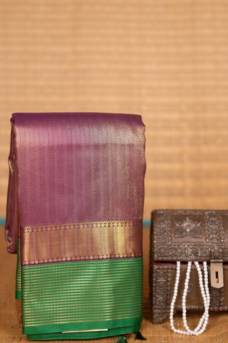 Palatinate purple and lawn green soft silk saree