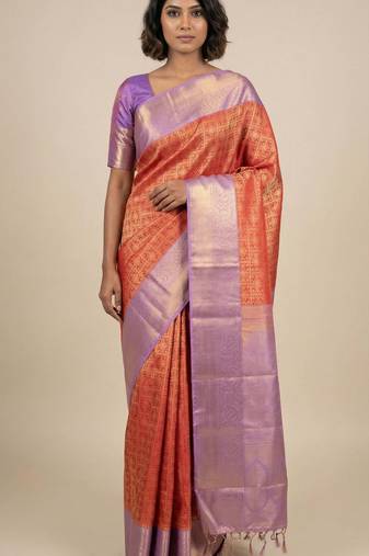 Dual tone Orange and lavender soft silk saree