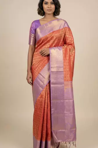 Dual tone Orange and lavender soft silk saree