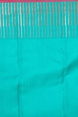 Bright yellow and turquoise blue pure kanchi silk saree 4