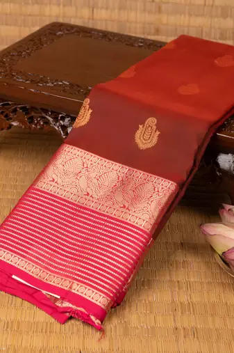 Brick maroon and french pink pure touch silk saree