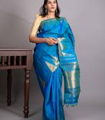 Peacock blue pure kanjivaram silk saree