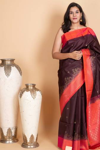 Wine red maroon and raspberry pink pure soft silk saree