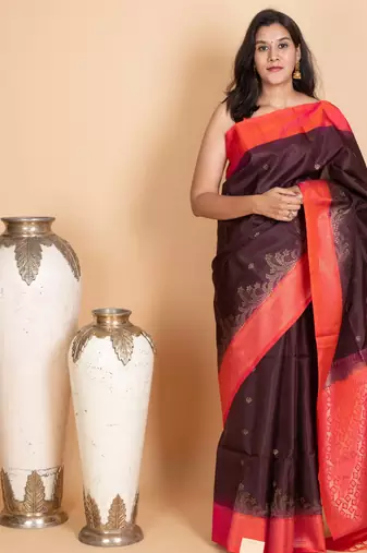 Wine red maroon and raspberry pink pure soft silk saree