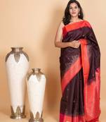 Wine red maroon and raspberry pink pure soft silk saree