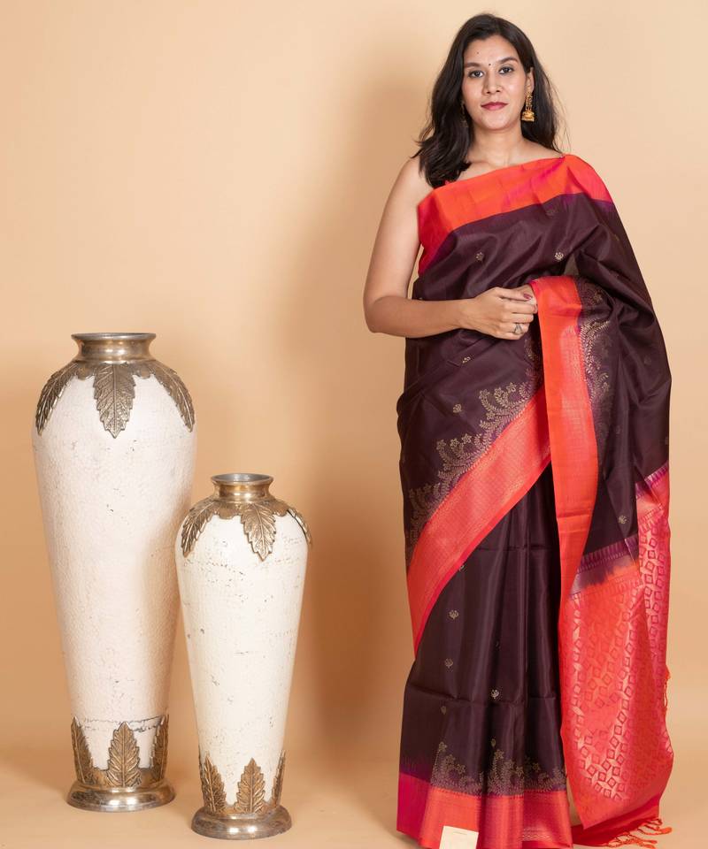 Wine red maroon and raspberry pink pure soft silk saree