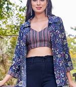 Brown floral print rayon ethnic fusion co-ord set