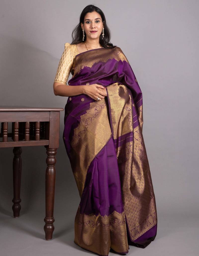 Violet pure kanjivaram silk saree