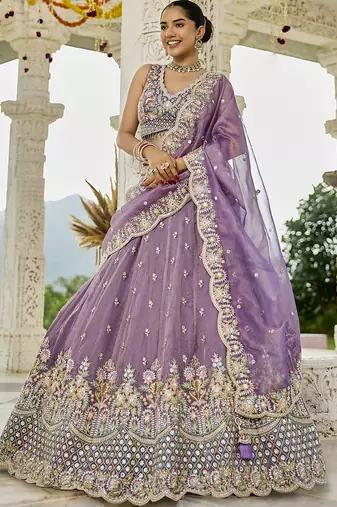 Purple Sequin & Mirror embroidered Lehenga Set with dupatta