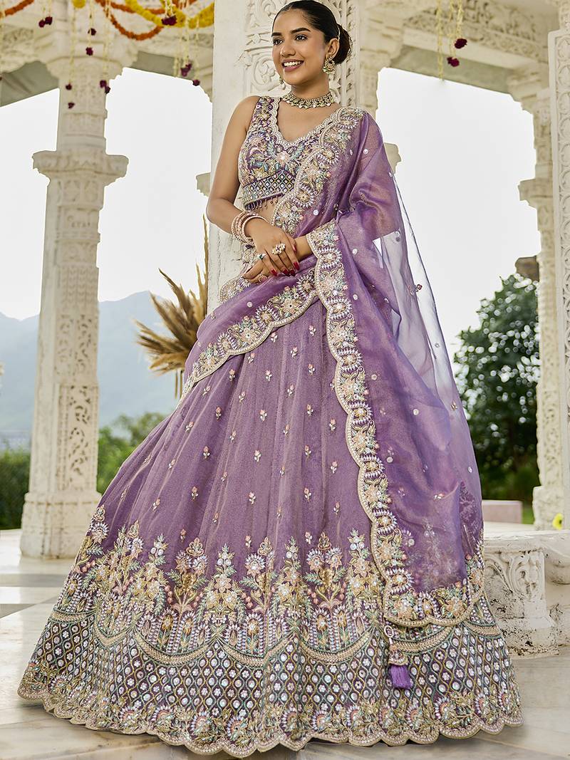 Purple Sequin & Mirror embroidered Lehenga Set with dupatta