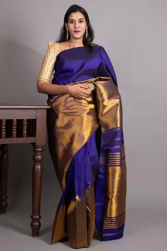 Royal blue pure kanjivaram silk saree