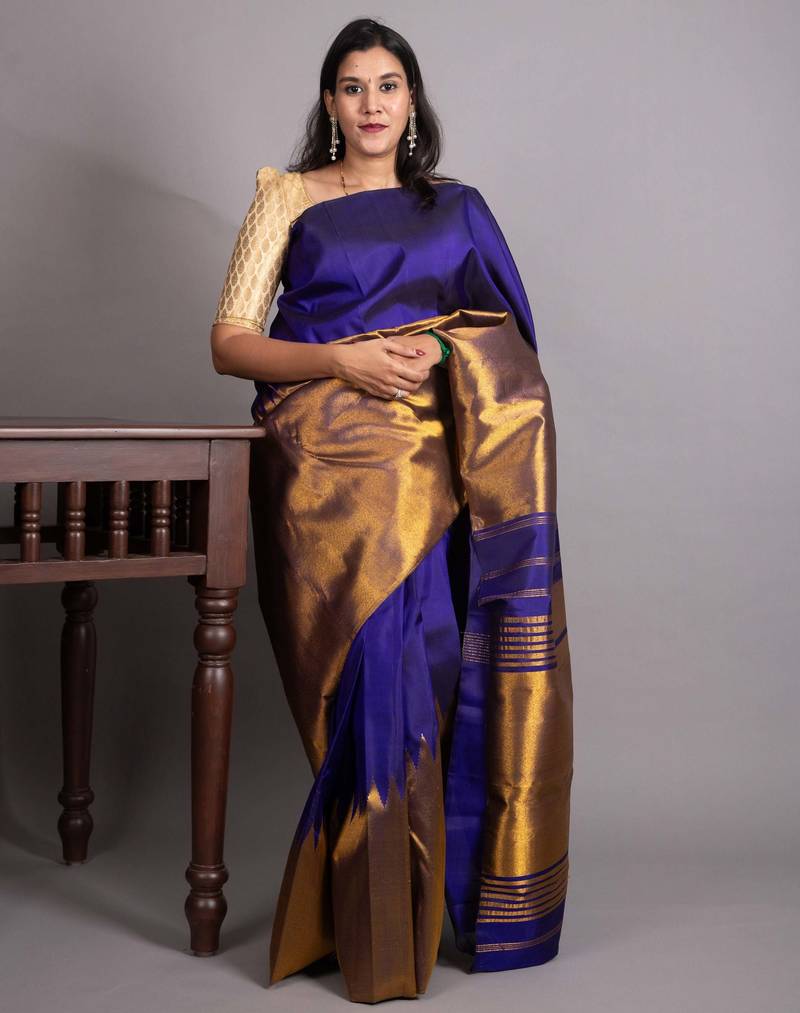 Royal blue pure kanjivaram silk saree