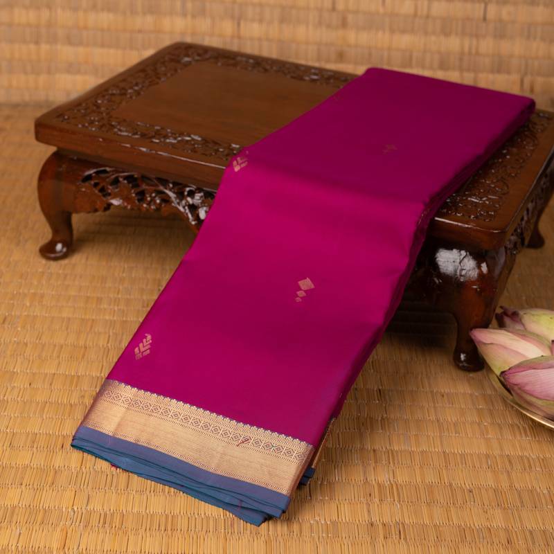 Purple and peacock blue pure touch silk saree
