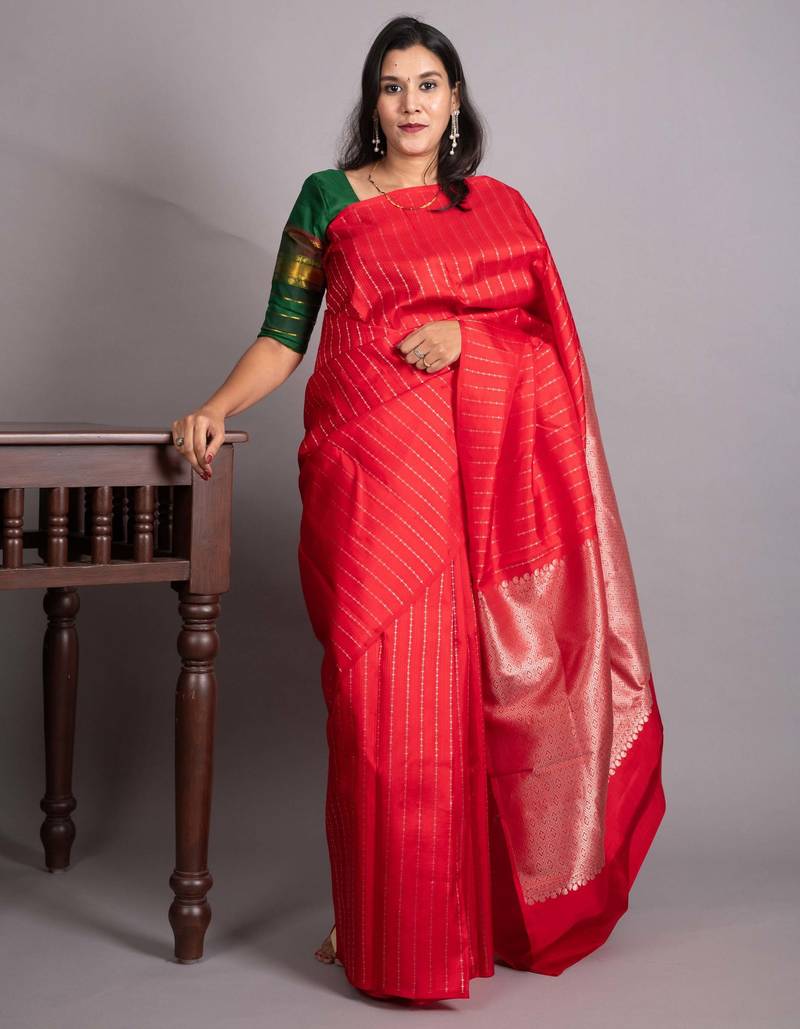 Chilli red pure kanjivaram silk saree