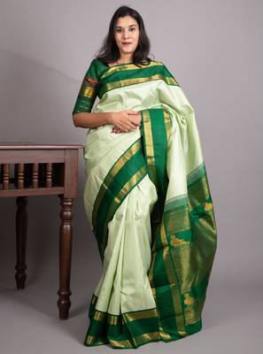 Mint green and forest green pure kanjivaram silk saree 1