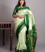 Mint green and forest green pure kanjivaram silk saree