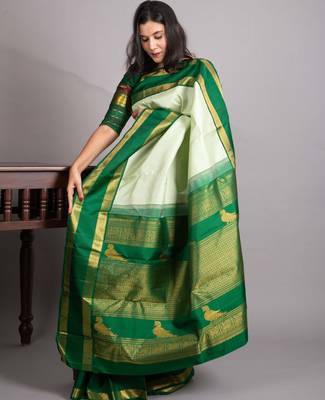 Mint green and forest green pure kanjivaram silk saree 3