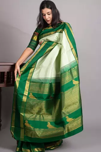 Mint green and forest green pure kanjivaram silk saree