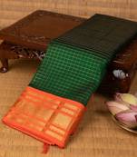 Forest green and bright orange silk cotton saree