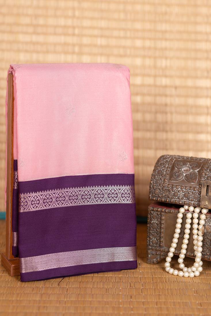 Baby pink and purple semi silk saree