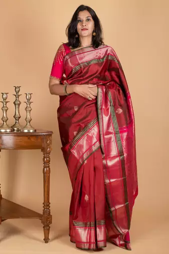 Pink and maroon silk saree