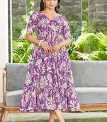 Women purple all-over floral print rayon fit & flare maxi dress