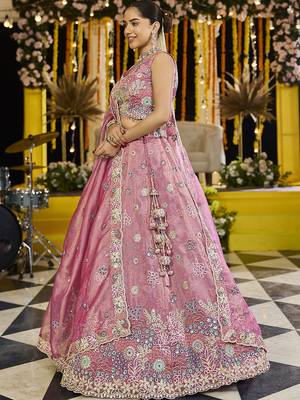 Pink Embroidered Lehenga Choli Set 1