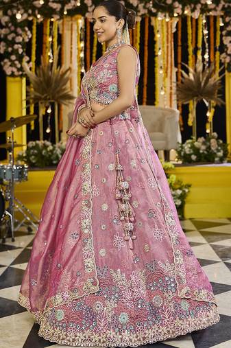 Pink Embroidered Lehenga Choli Set