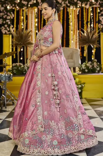 Pink Embroidered Lehenga Choli Set