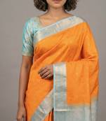 Orange and sky blue semi silk saree