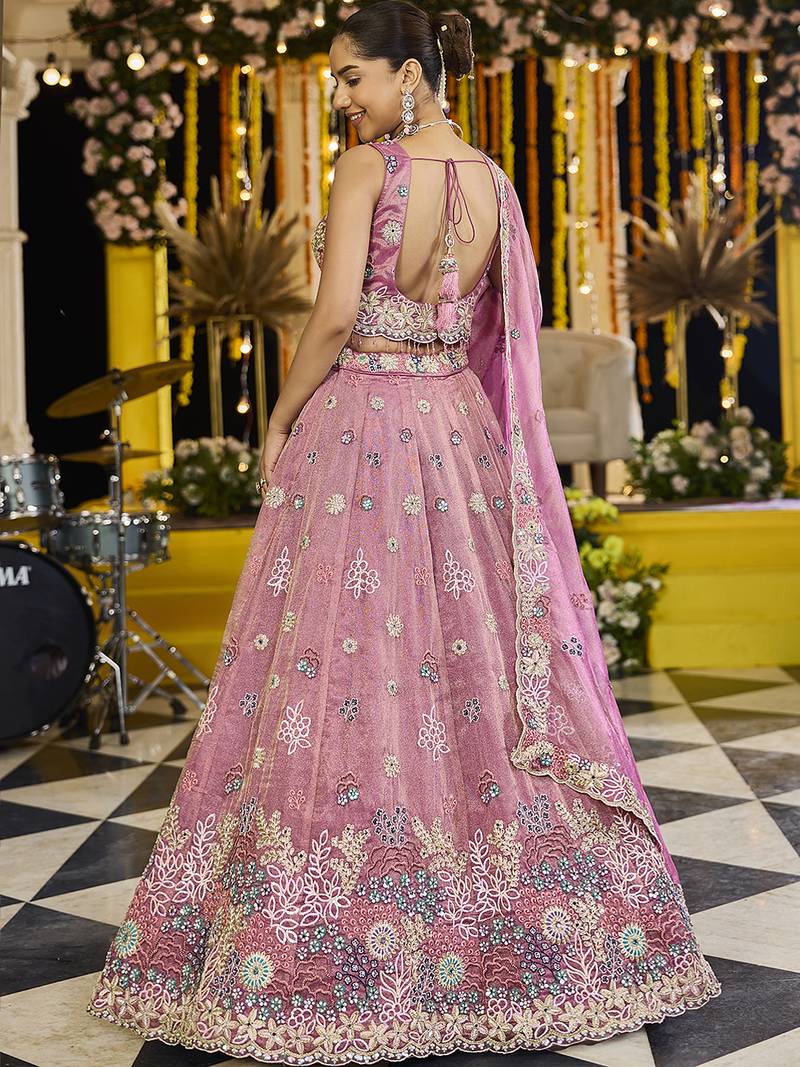 Pink Embroidered Lehenga Choli Set